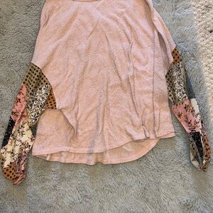 Hummingbird Pink Patchwork Long Sleeve Blouse